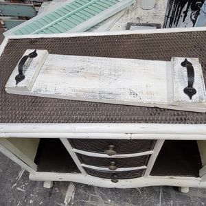 New farmhouse white rustic wood tray shabby chic